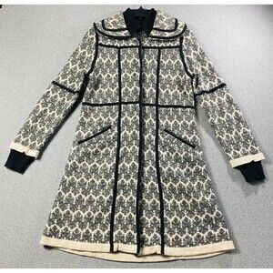 Heather B Knitted Jacket/ Coat Gray Black Wool Blend Sz M Snap Closure Ruffle